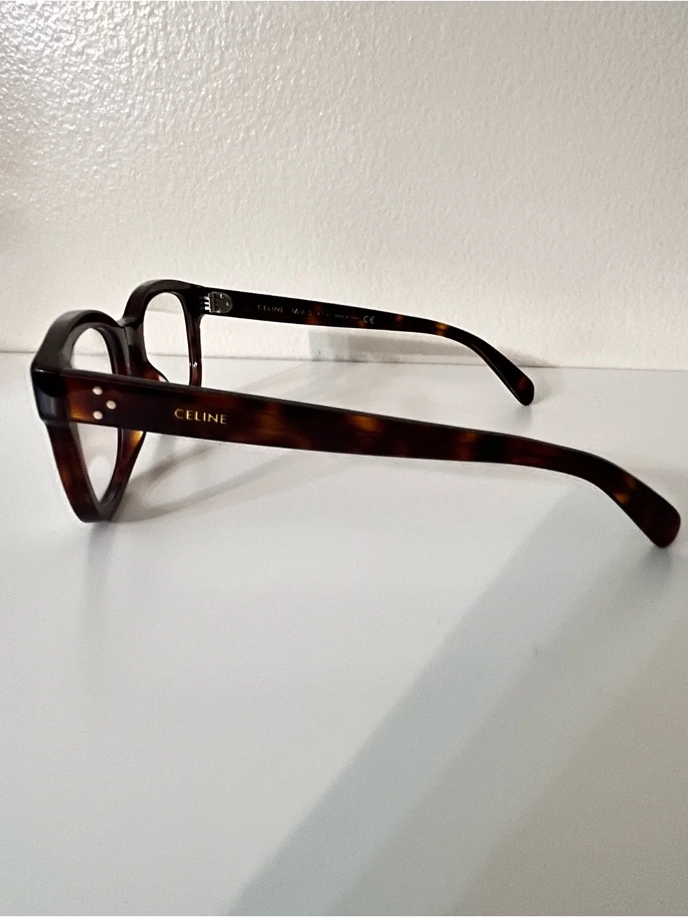 Celine Tortoiseshell Round-Edge Acetate Glasses
